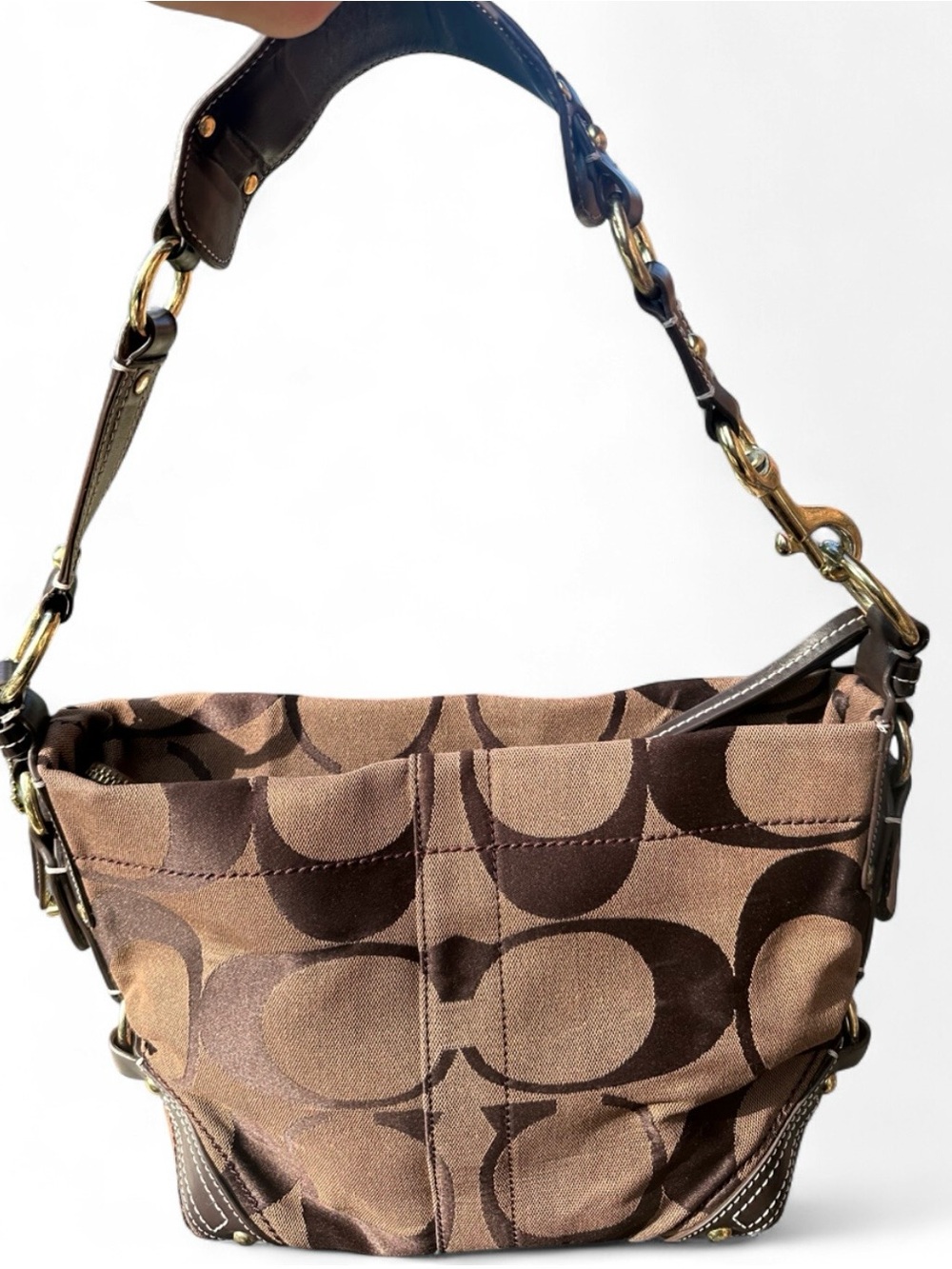 Vintage Coach Carly 10619 Signature Canvas Brown Leather Hobo Shoulder Bag Y2K - Picture 4 of 13